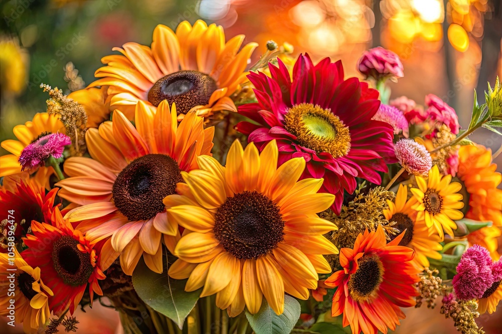 Vibrant Autumn Flowers Bouquet: Sunflowers, Gerbera Daisies, and Cosmos in a Warm-Toned Arrangement for Seasonal Decor and Floral Inspiration Vibrant Autumn Flowers Bouquet: Sunflowers, Gerbera Daisies, and Cosmos in a Warm-Toned Arrangement for Seasonal Decor and Floral Inspiration