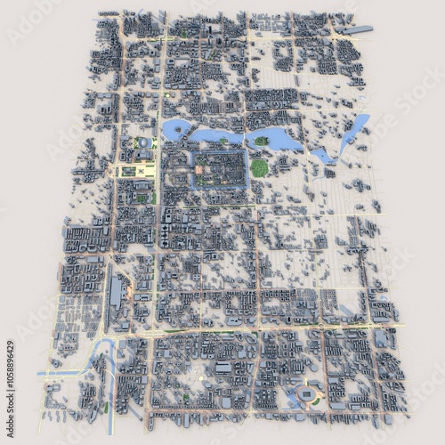 Beijing City China Map, 3D Rendering