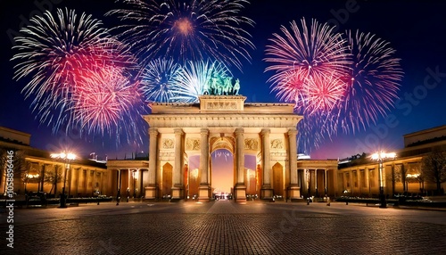 ブランデンブルク門と花火のベルリン