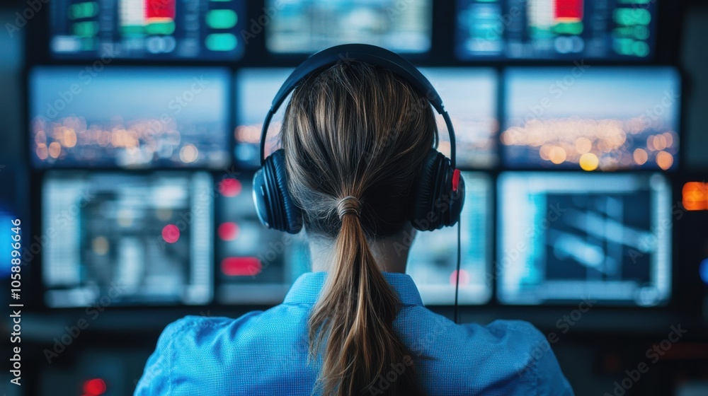 Air Traffic Controller at Work in Control Room Air Traffic Controller at Work in Control Room