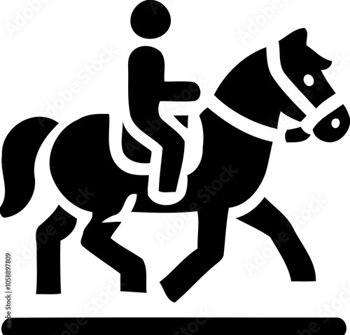 Silhouette of person riding a horse, equestrian and outdoor activity icon, horseback riding illustration
