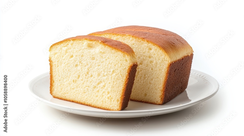 Freshly baked sliced pound cake on a white plate for dessert lovers Freshly baked sliced pound cake on a white plate for dessert lovers
