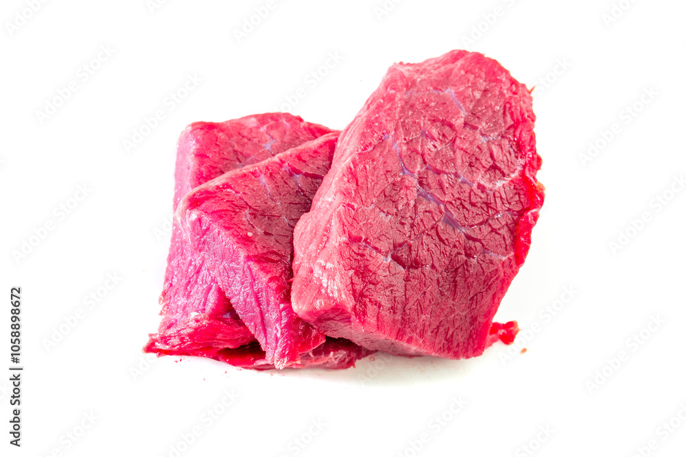 Obraz premium Raw beef meat isolated on white background. Food concept