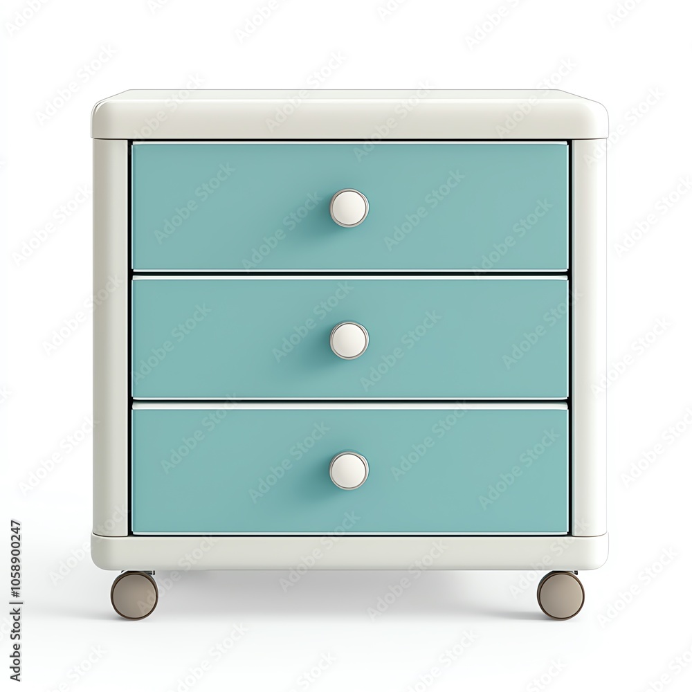 Stylish bedside table with three drawers, mint green color, white isolate background. Stylish bedside table with three drawers, mint green color, white isolate background.