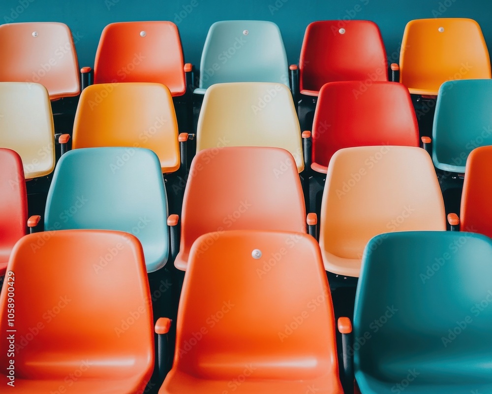 Fototapeta premium Colorful Empty Stadium Seats in Vibrant Arrangement
