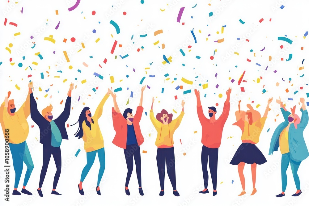 People celebrating with colorful confetti and streamers. People celebrating with colorful confetti and streamers.