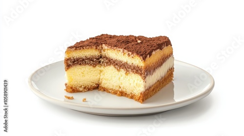 Wallpaper Mural Delicious tiramisu slice on a white plate - indulge in this classic italian dessert Torontodigital.ca