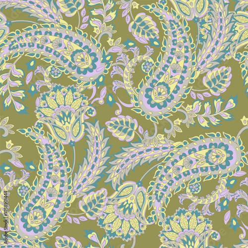 Paisley Floral oriental ethnic Pattern. Seamless Arabic Ornament. Ornamental motifs of the Indian fabric patterns.