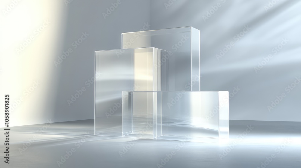 Clear Acrylic Blocks on Minimalist Background Clear Acrylic Blocks on Minimalist Background