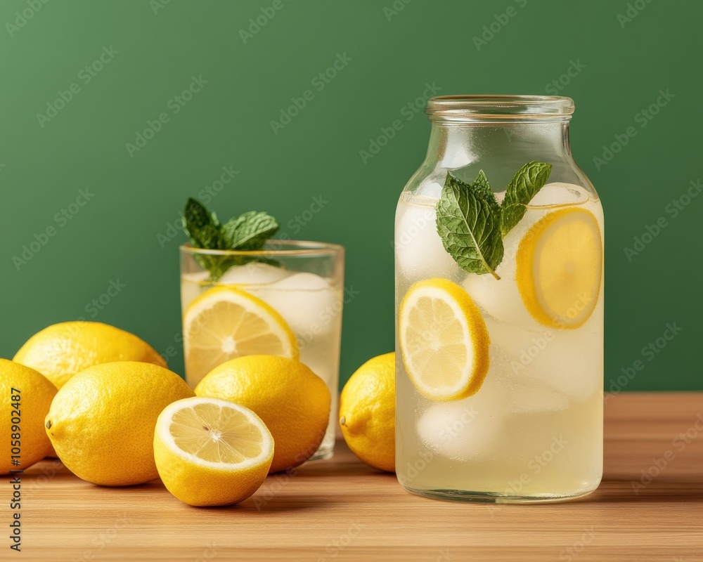 Fototapeta premium Refreshing Lemonade with Mint and Lemon Slices