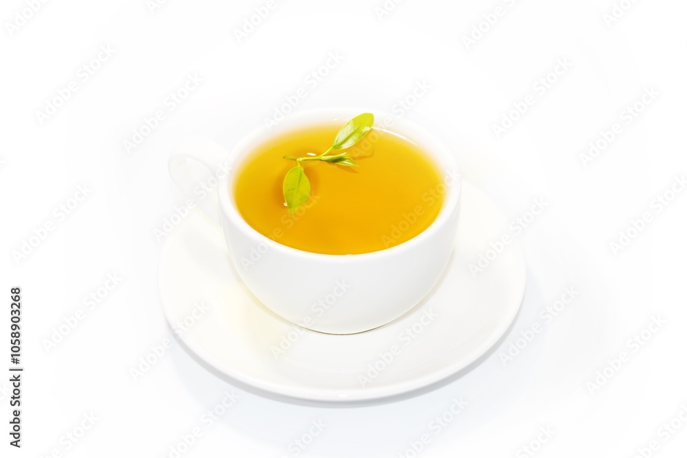 Beautiful of Picture hot tea serving on white background, isolate photo style. Beautiful of Picture hot tea serving on white background, isolate photo style.
