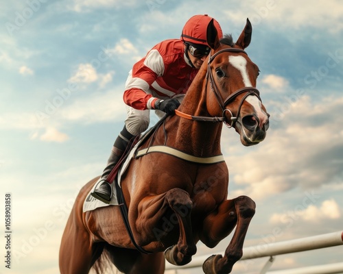 Obraz na płótnie Horse and Jockey Jumping Over a Steeple Hurdle w salonie