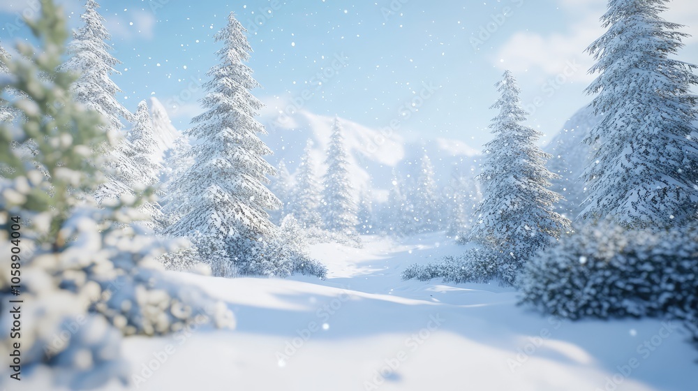 Snowy Winter Landscape with Evergreen Trees Snowy Winter Landscape with Evergreen Trees