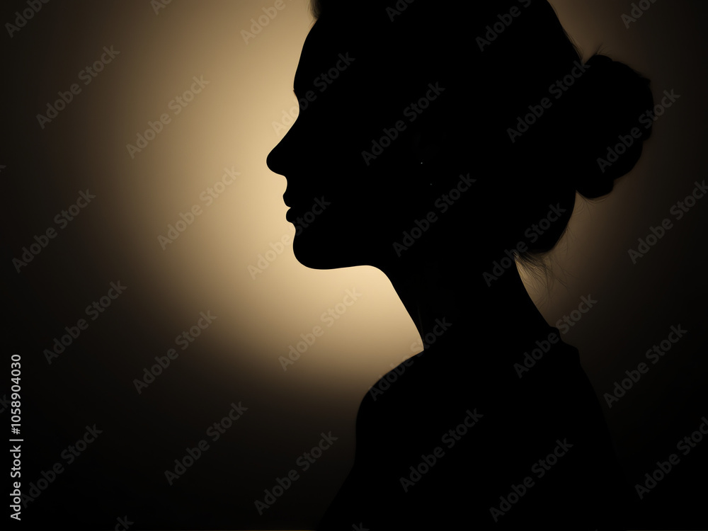Silhouette of a woman in profile illuminated by a soft light, creating a striking contrast against the background. Silhouette of a woman in profile illuminated by a soft light, creating a striking contrast against the background.