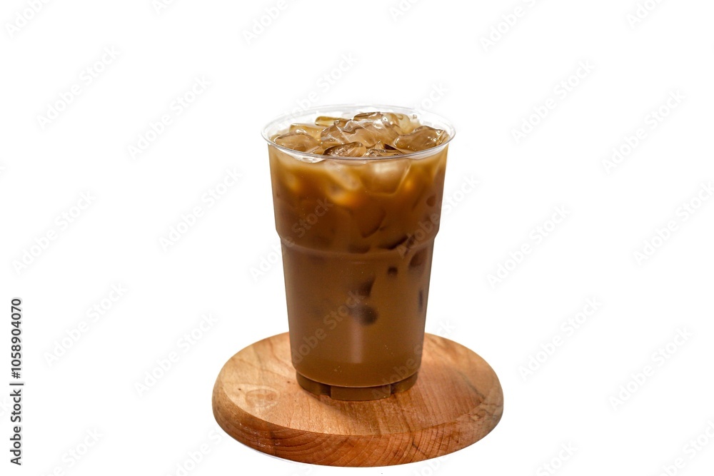 Americano ice coffee serving on white background and coffee beans spread around glass and isolate concept. Americano ice coffee serving on white background and coffee beans spread around glass and isolate concept.