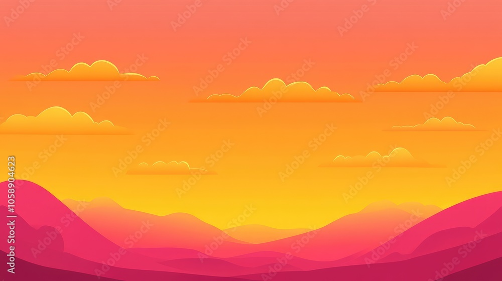 Vibrant Sunset Over Rolling Hills Illustration Vibrant Sunset Over Rolling Hills Illustration