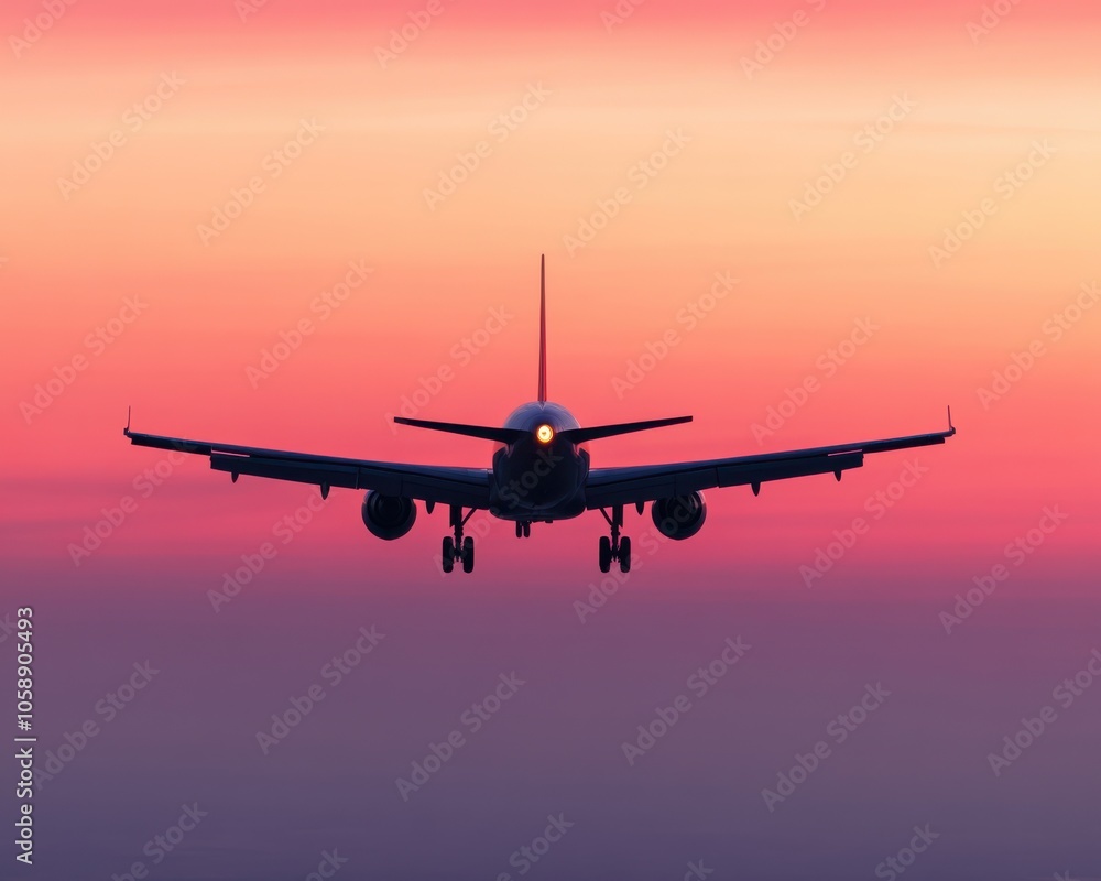 Jet Aircraft Ascending in Fiery Sunset Sky Jet Aircraft Ascending in Fiery Sunset Sky