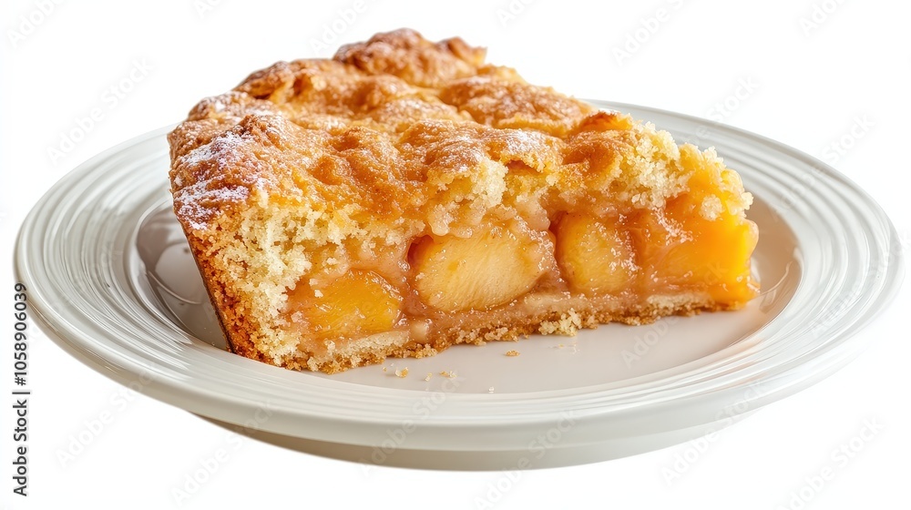 Delicious slice of homemade peach pie on white plate Delicious slice of homemade peach pie on white plate