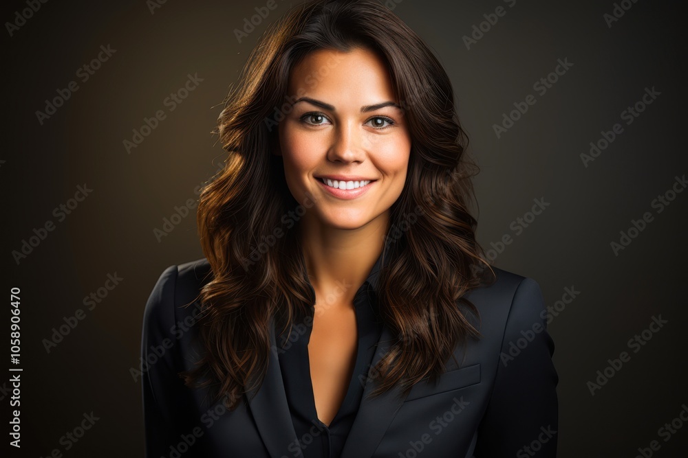 A confident woman in a black blazer smiles warmly against a dark background, conveying professionalism and approachability, Ideal for business-related content, profiles, or motivational articles, A confident woman in a black blazer smiles warmly against a dark background, conveying professionalism and approachability, Ideal for business-related content, profiles, or motivational articles,