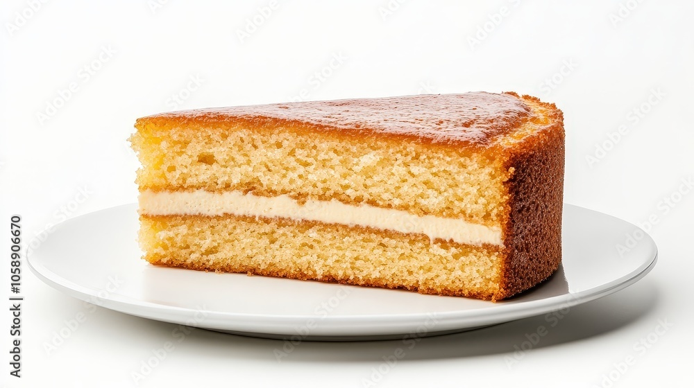 Delicious slice of victoria sponge cake on white plate Delicious slice of victoria sponge cake on white plate