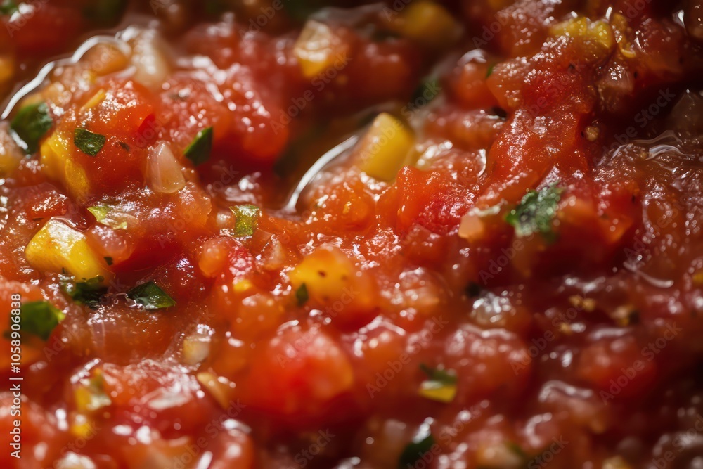 A close-up of a spicy and flavorful Mexican salsa. 