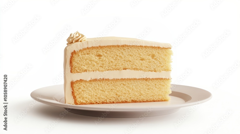 Delicious slice of classic vanilla layer cake on plate Delicious slice of classic vanilla layer cake on plate