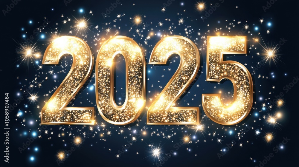 Elegant Gold Sparkling 2025 on Blue Background Elegant Gold Sparkling 2025 on Blue Background