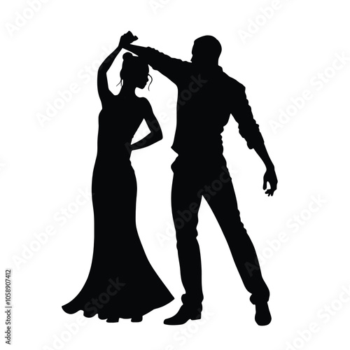 A modern couple are dancing vector silhouette