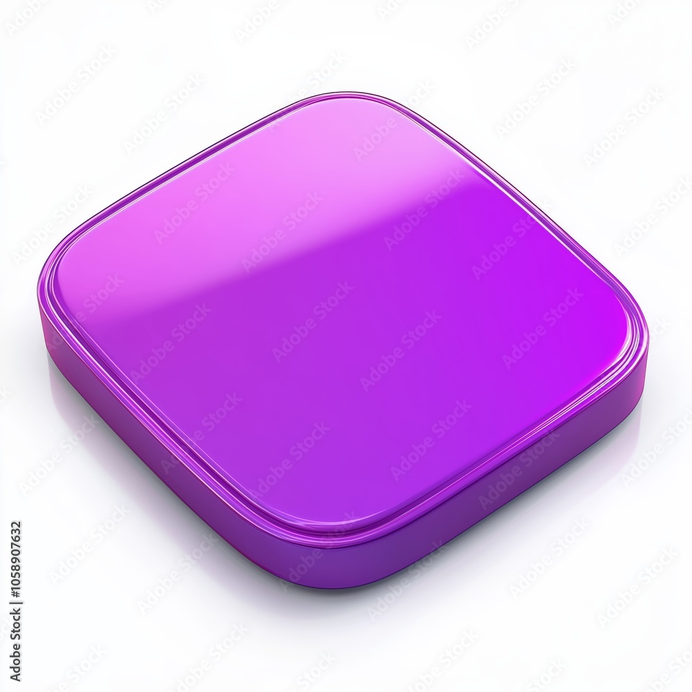 Blank Mobile application icon, button - violet square with round corners. 3d rendering, white background Blank Mobile application icon, button - violet square with round corners. 3d rendering, white background