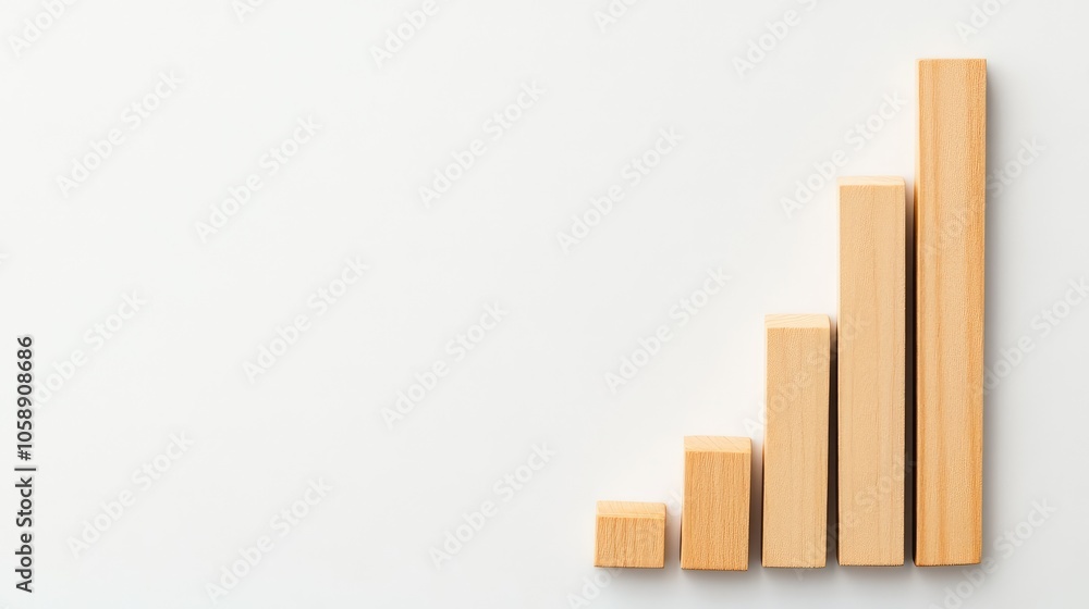 Fototapeta premium Minimalist Growth Chart with Wooden Blocks on White Background