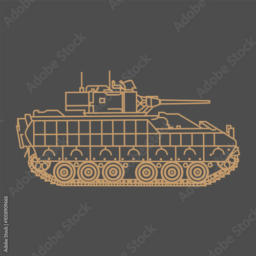 M2 Bradley main infantry fighting vehicle of the US Army, Ukraine, Croatia, Saudi Arabia, model side view, in coyote color on a dark gray background, Bradley Middle East icon.