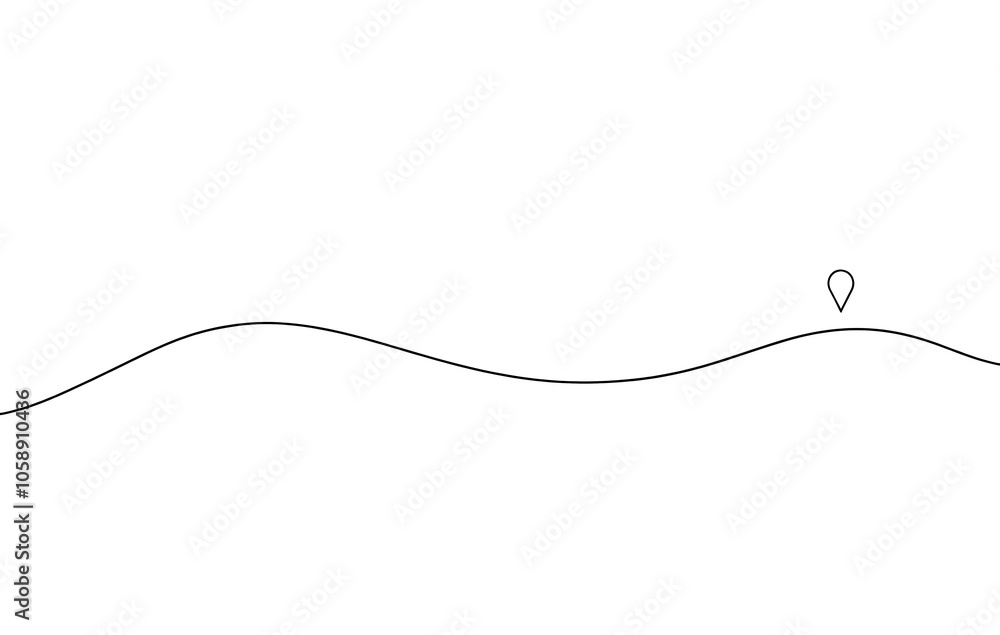 One-line art of a map pin marker with a road, a simple line art drawing vector illustration logo design on a white background. One-line art of a map pin marker with a road, a simple line art drawing vector illustration logo design on a white background.