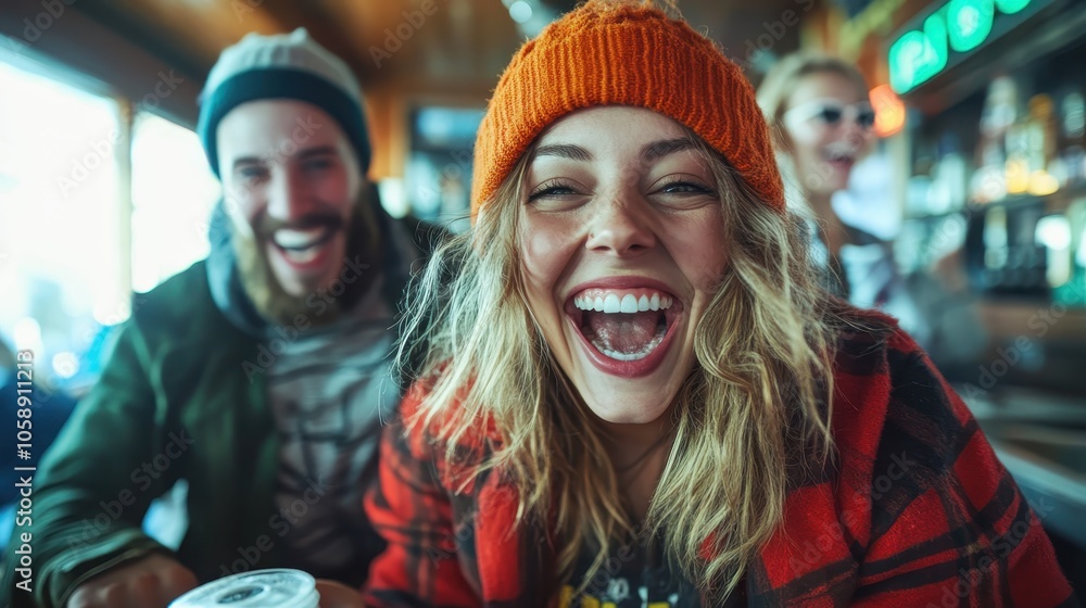 A group of friends express joy and laughter at a cozy café, creating a warm and inviting atmosphere filled with friendship and good times together in urban surroundings. A group of friends express joy and laughter at a cozy café, creating a warm and inviting atmosphere filled with friendship and good times together in urban surroundings.