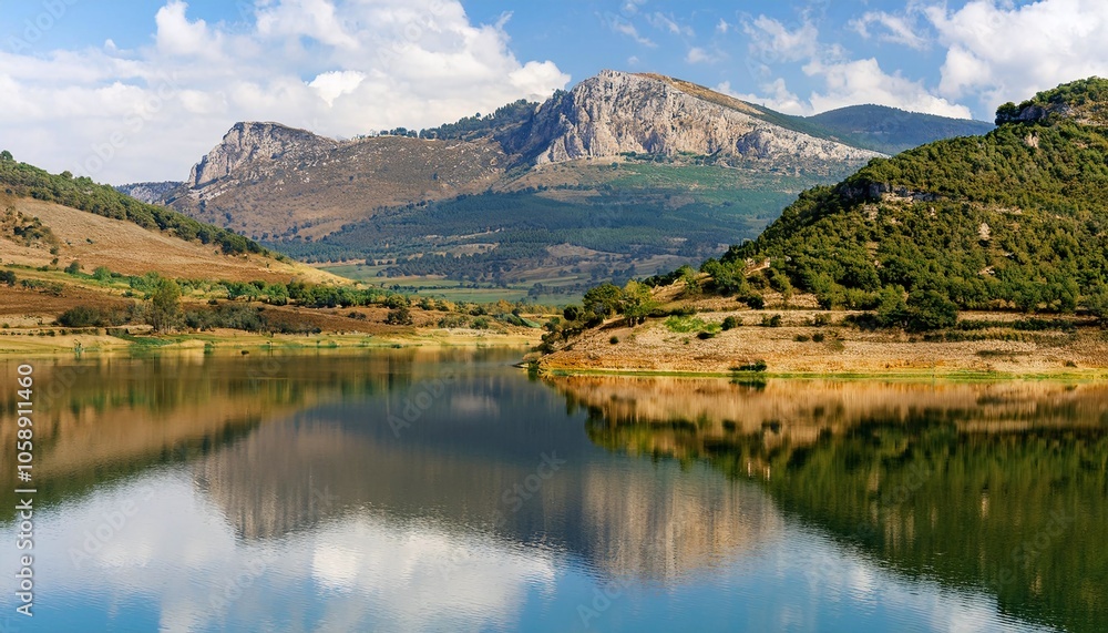 Tranquil Mountain Lake Amidst Towering Peaks Tranquil Mountain Lake Amidst Towering Peaks