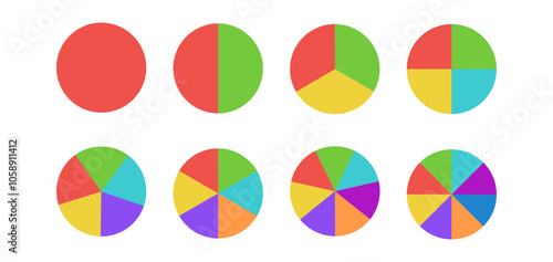 Circular chart with colorful segments. Wheel division into fractions, circular shape sectors. Vector infographic