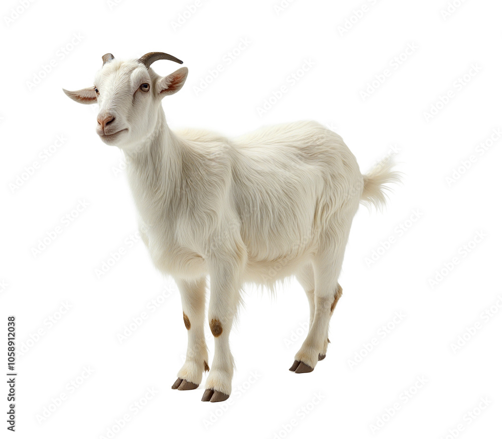 Goat isolated. Young goat on a white background. AI generative image. Goat isolated. Young goat on a white background. AI generative image.