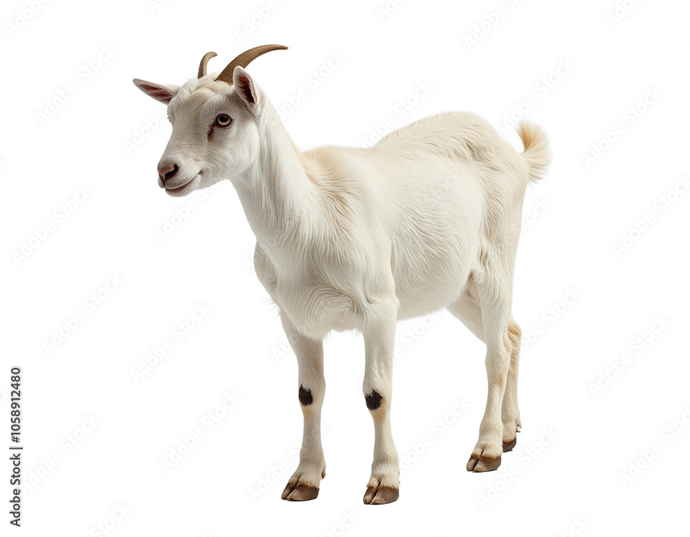Goat isolated. Young goat on a white background. AI generative image. Goat isolated. Young goat on a white background. AI generative image.
