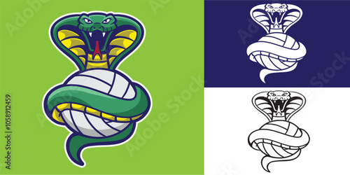 mascot snake with volleyball good for logo, team logo, sport logo, sticker, etc