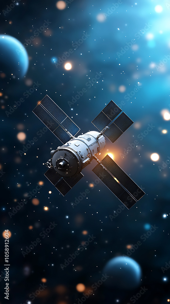 Exploring the cosmos a sleek earth orbit satellite capturing holographic data in deep space Exploring the cosmos a sleek earth orbit satellite capturing holographic data in deep space