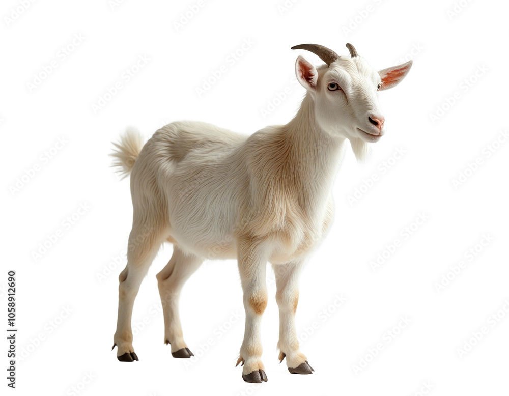 Obraz premium Goat isolated. Young goat on a white background. AI generative image.