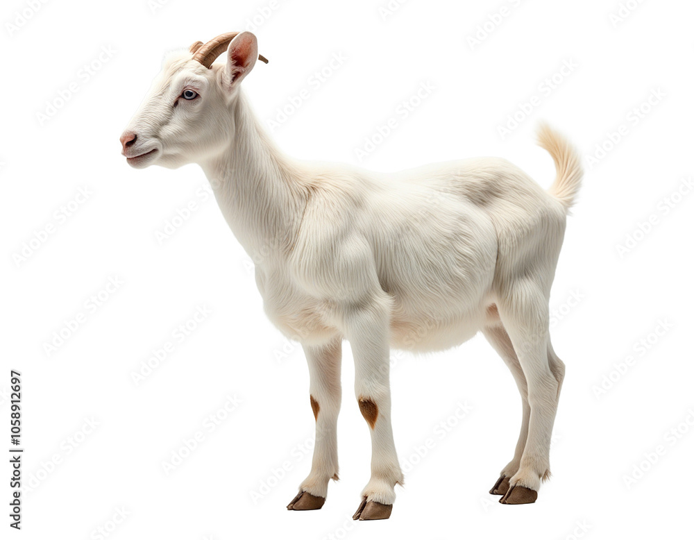 Fototapeta premium Goat isolated. Young goat on a white background. AI generative image.