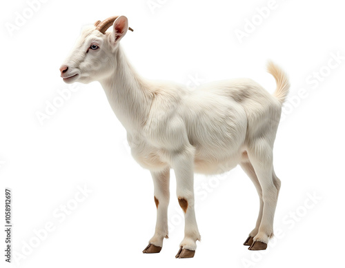 Goat isolated. Young goat on a white background. AI generative image.