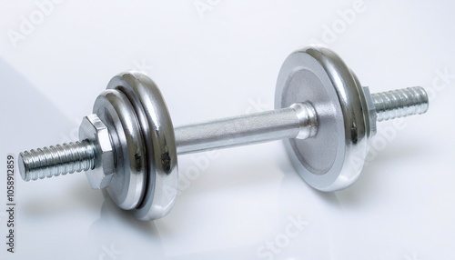 Sleek Metallic Dumbbell on Pristine White Background