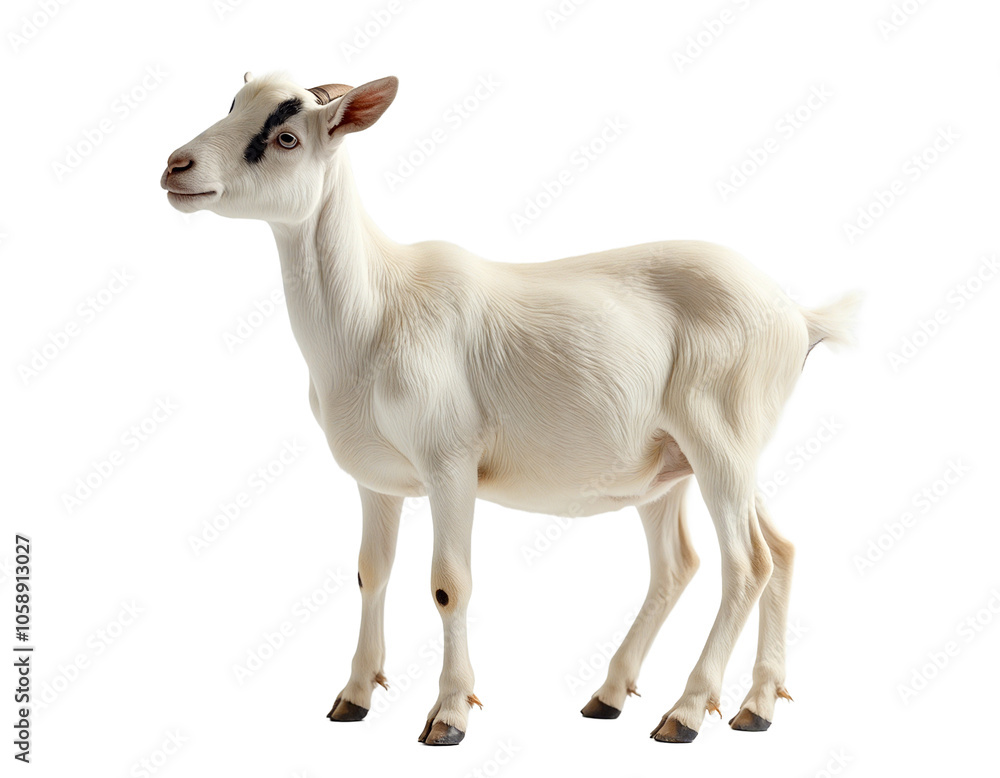 Goat isolated. Young goat on a white background. AI generative image. Goat isolated. Young goat on a white background. AI generative image.