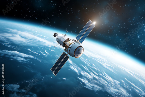 Wallpaper Mural Exploring the future a futuristic satellite orbiting earth with holographic data overlays Torontodigital.ca