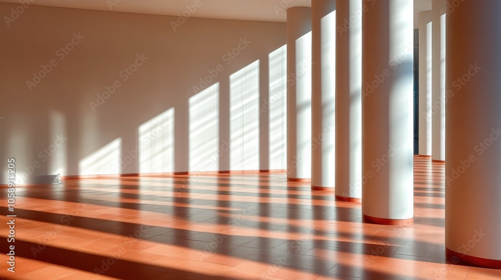 A sunlit architectural corridor with tall columns casting elongated shadows across the polished floor, illustrating simplicity, symmetry, and modern design principles. A sunlit architectural corridor with tall columns casting elongated shadows across the polished floor, illustrating simplicity, symmetry, and modern design principles.