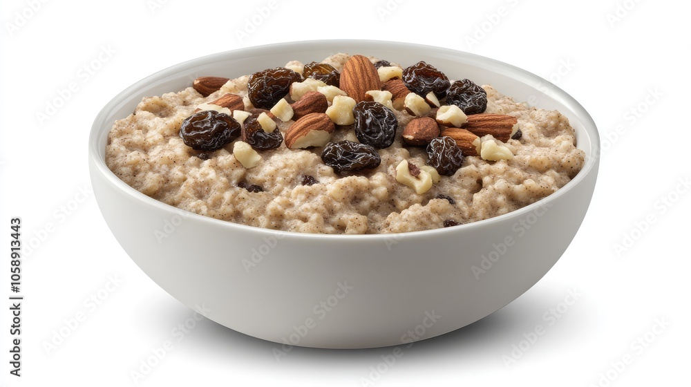 Nutritious Oatmeal Bowl with Nuts and Raisins Nutritious Oatmeal Bowl with Nuts and Raisins