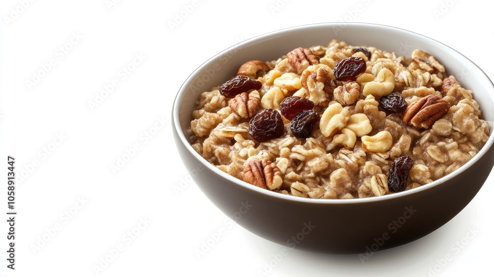 Healthy Bowl of Oatmeal with Nuts and Raisins Healthy Bowl of Oatmeal with Nuts and Raisins