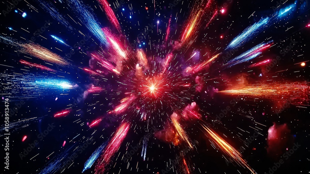 Fototapeta premium Dazzling Hexagonal Firework Lights Up the Night Sky with Radiant Cosmic Burst