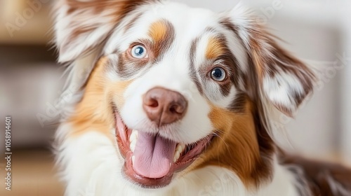 Happy Australian Shepherd Dog Portrait with Blue Eyes